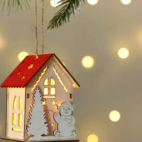 Mini Casa Natalina Decorativa Detalhada Iluminada com Luzes LED para Decoração Festiva
