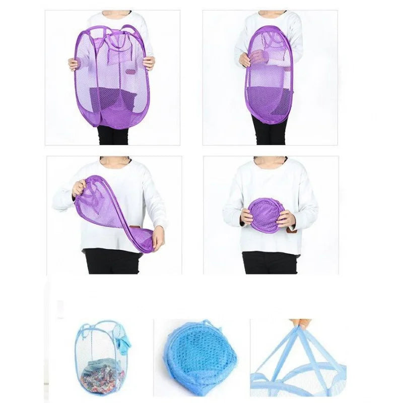 Cesto Organizador Dobrável Multifuncional Tela Malha Roupa Brinquedos Casa Viagem