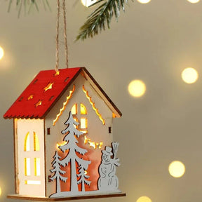 Mini Casa Natalina Decorativa Detalhada Iluminada com Luzes LED para Decoração Festiva