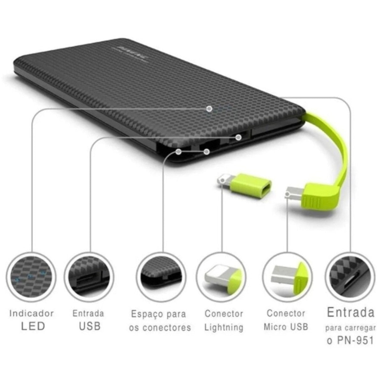 Power Bank Universal Portátil Ultra Rápido 10000mAh Revestido Couro Carregador Celular