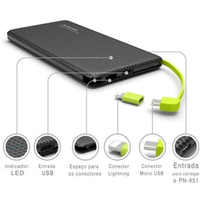 Power Bank Universal Portátil Ultra Rápido 10000mAh Revestido Couro Carregador Celular