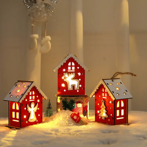 Mini Casa Natalina Decorativa Detalhada Iluminada com Luzes LED para Decoração Festiva