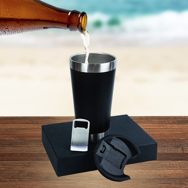 Copo Térmico Inox Maverick 473ml: Cerveja Gelada com Abridor Integrado na Tampa