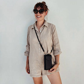 Bolsa Crossbody Eleganta Feminina Compacta Versátil com Carteira Integrada Couro PU