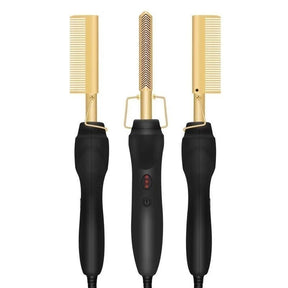 Pente Alisador GoldGlam Bivolt: Cabelos Lisos, Sem Frizz, Brilho Espelhado Instantâneo