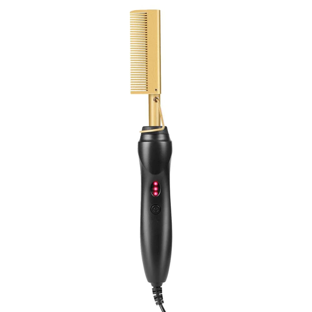 Pente Alisador GoldGlam Bivolt: Cabelos Lisos, Sem Frizz, Brilho Espelhado Instantâneo