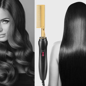 Pente Alisador GoldGlam Bivolt: Cabelos Lisos, Sem Frizz, Brilho Espelhado Instantâneo