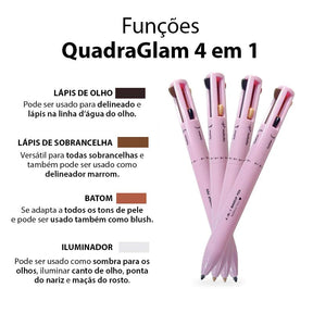 Caneta Maquiagem QuadraGlam 4 em 1: Delineador, Sobrancelha, Batom, Iluminador Multifuncional