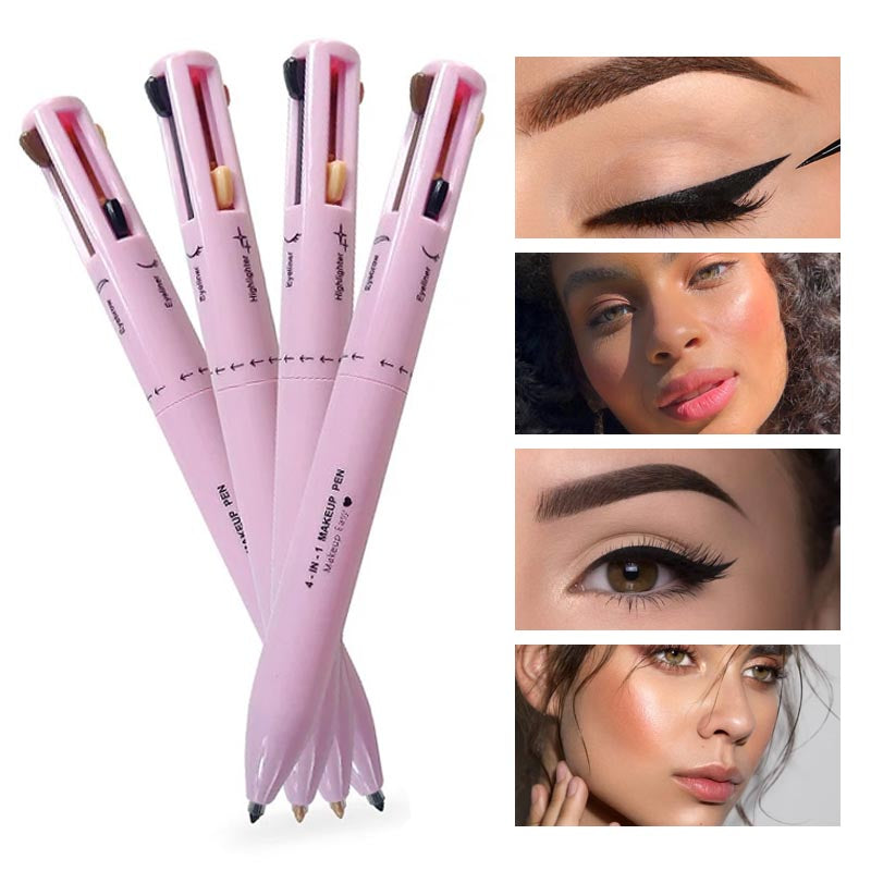 Caneta Maquiagem QuadraGlam 4 em 1: Delineador, Sobrancelha, Batom, Iluminador Multifuncional