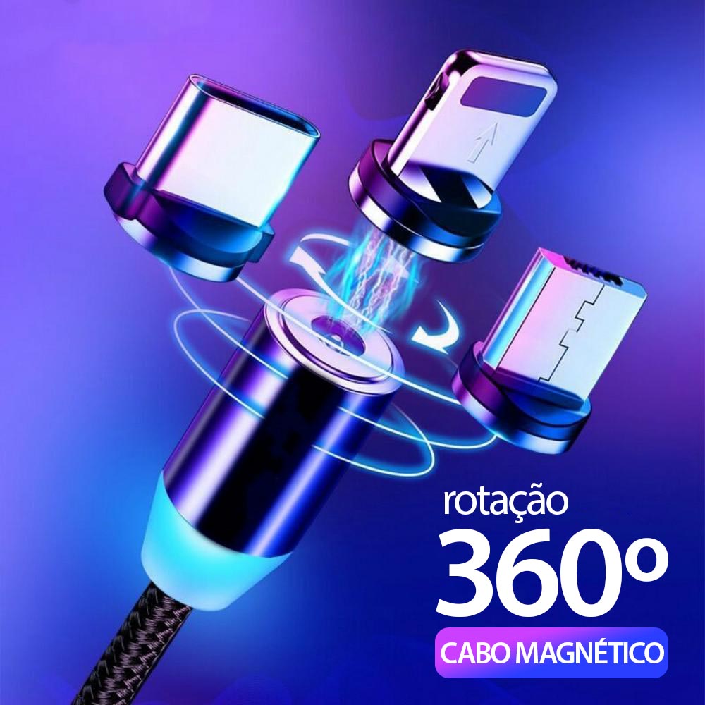 Cabo Magnético Carregamento Rápido 360º LED Universal iPhone Android