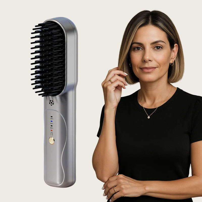 Escova Alisadora BellaGlam Sem Fio 5 em 1: Alisa, Modela, Sela, Anti-Frizz