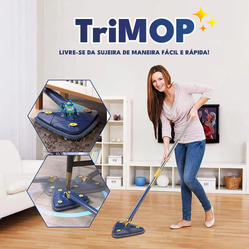 TriMop Esfregão Rodo Giratório 360° Triangular: Limpeza Profunda, Rápida e Eficiente
