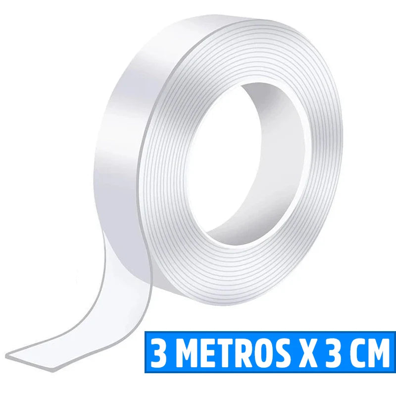 Fita Dupla Face Adesiva Gripo Transparente Ultra Forte Reutilizável Sem Furos