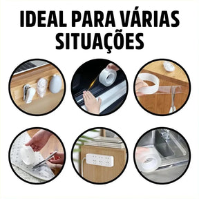Fita Dupla Face Adesiva Gripo Transparente Ultra Forte Reutilizável Sem Furos