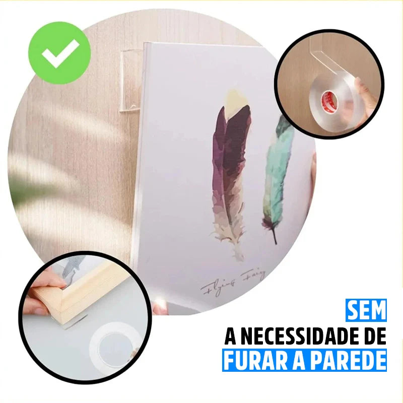 Fita Dupla Face Adesiva Gripo Transparente Ultra Forte Reutilizável Sem Furos