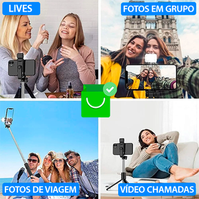 Selfiegram Tripé 4 em 1: Luz Integrada, Bluetooth, Fotos/Vídeos Perfeitos