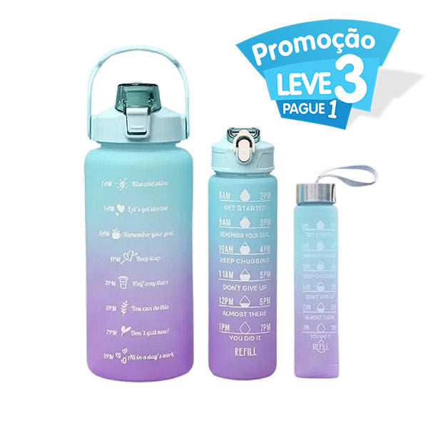Garrafa de Água Motivacional Degradê: Hidratação com Estilo, Kit 3x1 Personalizável