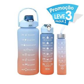 Garrafa de Água Motivacional Degradê: Hidratação com Estilo, Kit 3x1 Personalizável