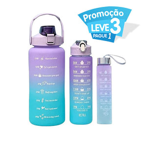 Garrafa de Água Motivacional Degradê: Hidratação com Estilo, Kit 3x1 Personalizável
