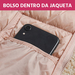 Jaqueta Puffer Feminina Premium com Capuz: Leve, Quente e Impermeável de Ganso