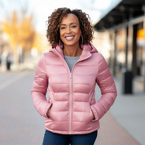 Jaqueta Puffer Feminina Premium com Capuz: Leve, Quente e Impermeável de Ganso
