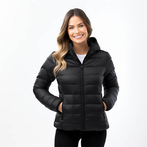 Jaqueta Puffer Feminina Premium com Capuz: Leve, Quente e Impermeável de Ganso