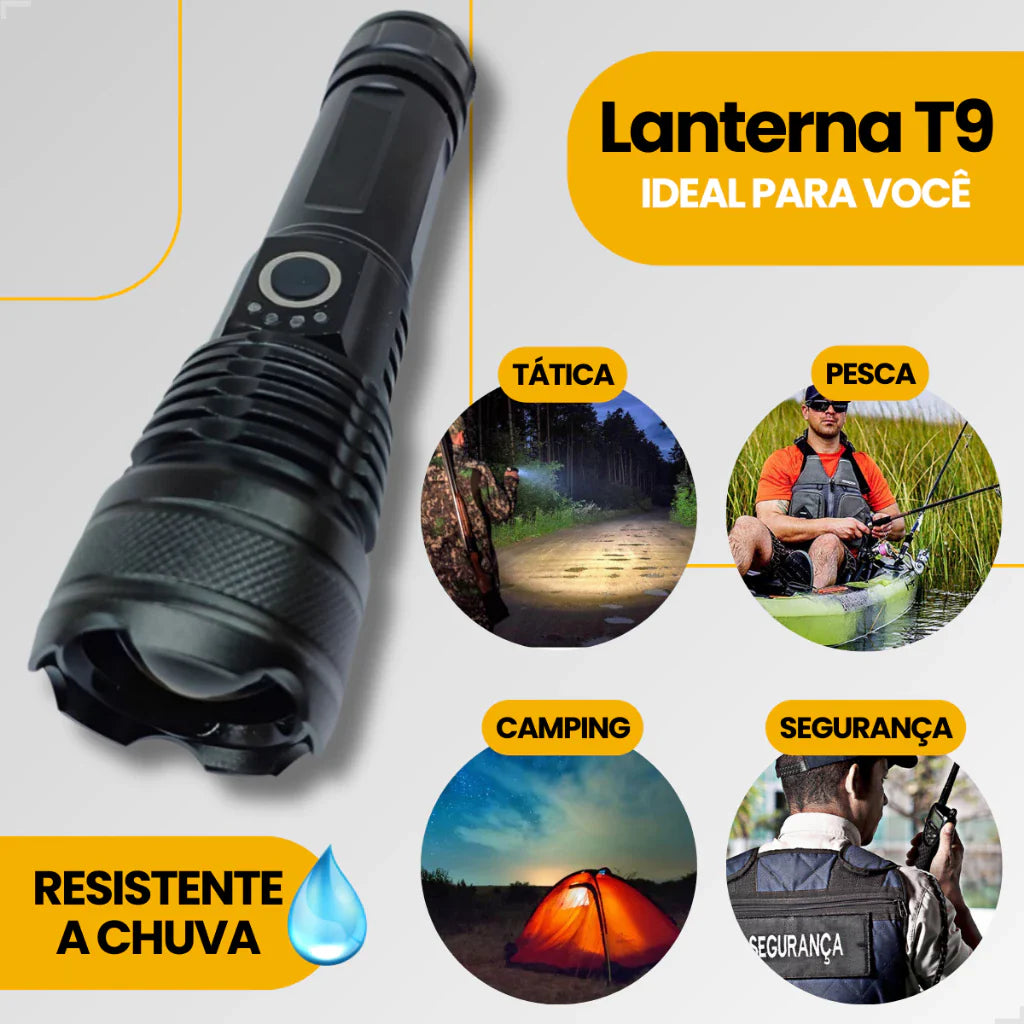 Lanterna Tática Recarregável USB T9 P50: Iluminação Extrema e Duradoura