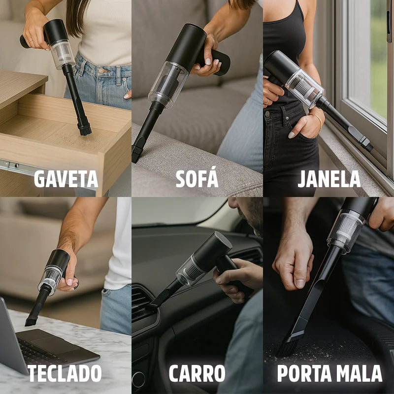 Mini Aspirador de Pó Portátil PureVac Recarregável: Limpeza Rápida e Eficiente