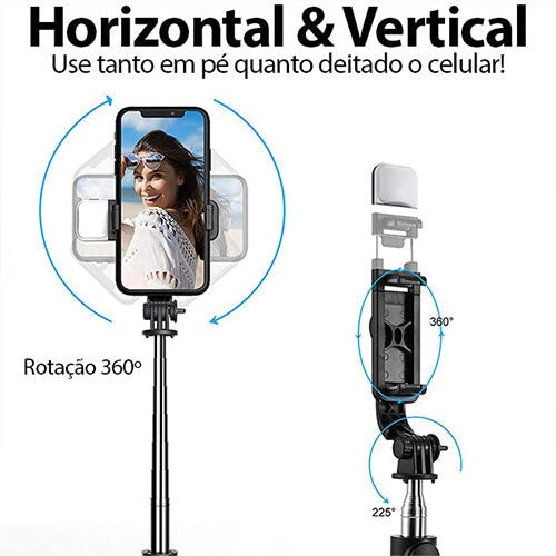 Selfiegram Tripé 4 em 1: Luz Integrada, Bluetooth, Fotos/Vídeos Perfeitos