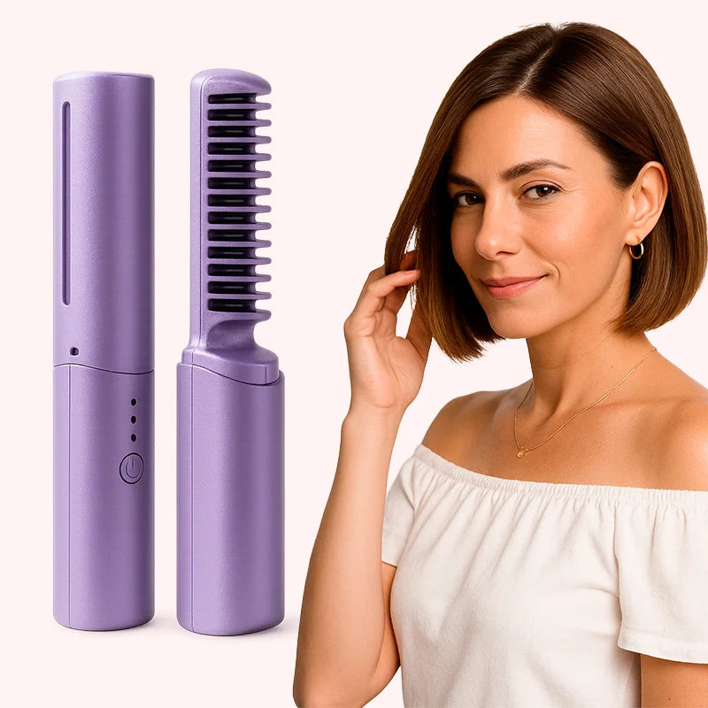 Pente Alisador de Cabelo InfiniteGlam Sem Fio 5-em-1: Alisa, Modela, Anti-Frizz Portátil