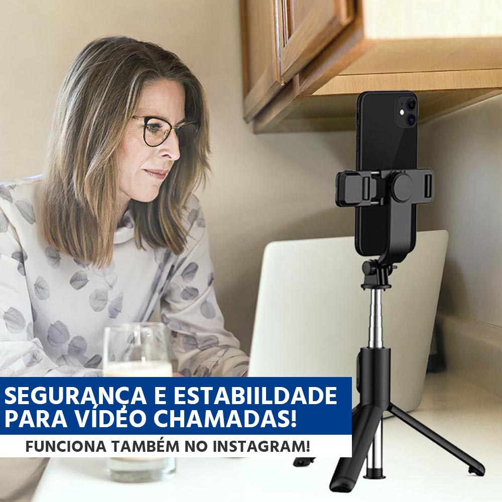Selfiegram Tripé 4 em 1: Luz Integrada, Bluetooth, Fotos/Vídeos Perfeitos